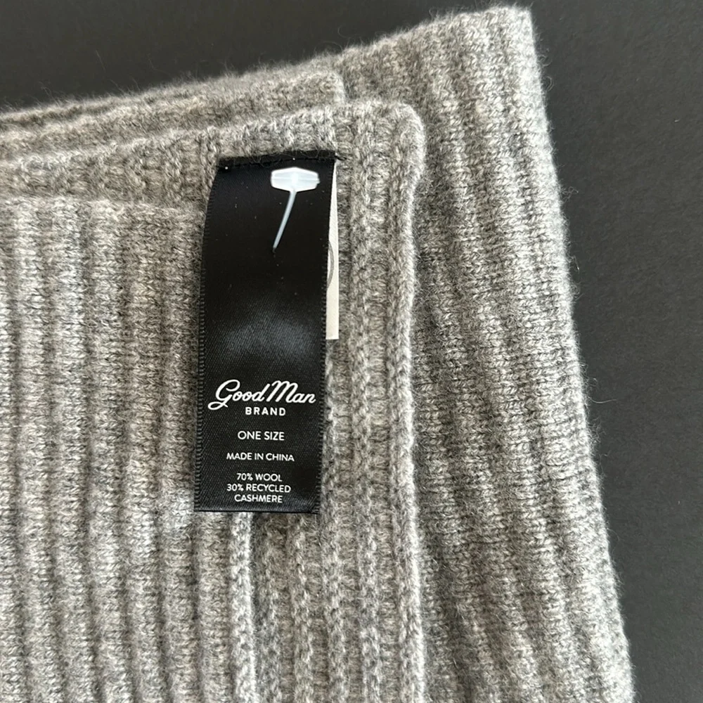 Good Man Brand Ottoman Rib Wool & Cashmere Scarf in Grey Heather New